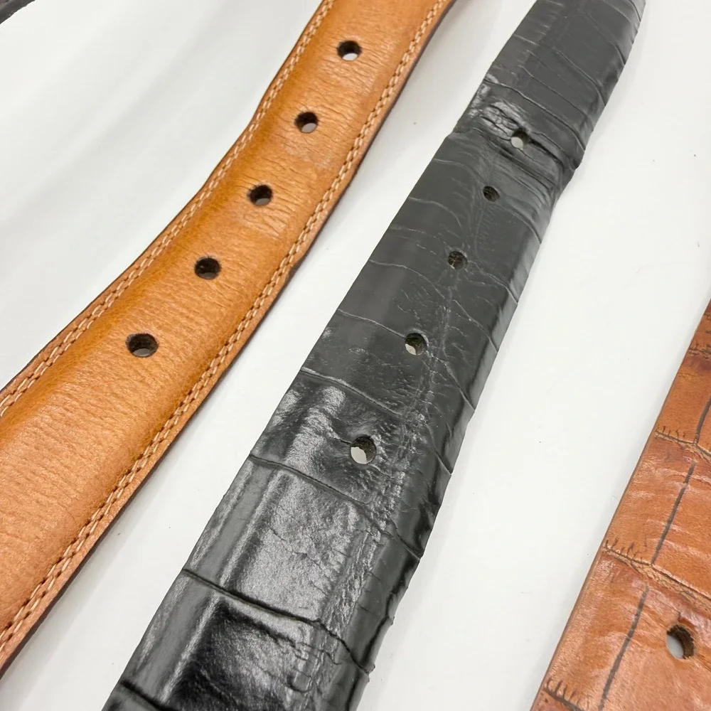 Paul Fredrick Mens Leather Belt Lot of 4 Croc Embossed Smooth Dress Belt Size 38